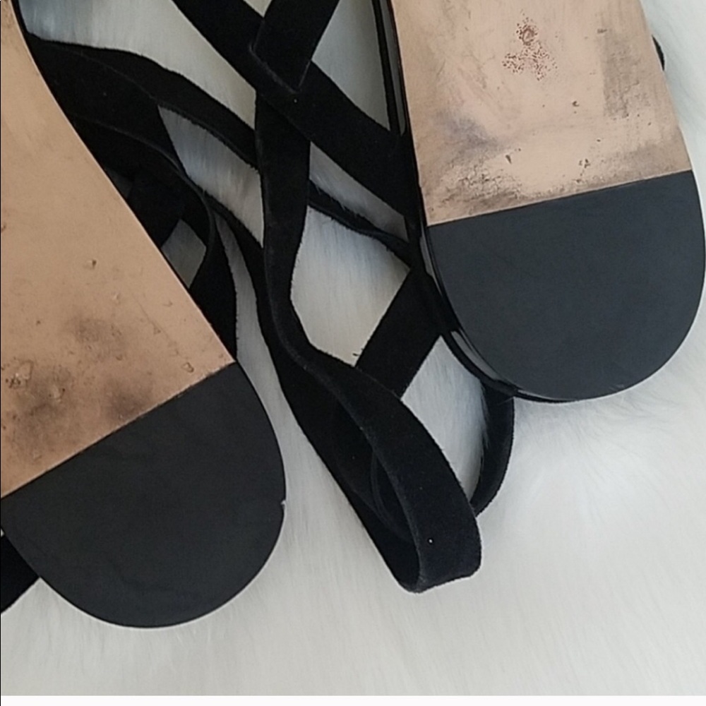 BCBGeneration! Black Suede Strappy Tie Up Flats Shoes - Picture 7 of 8